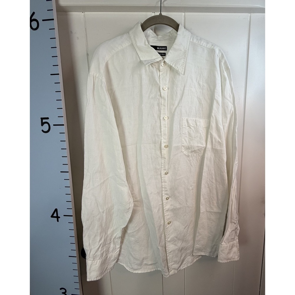 Murano Fine European 100% Linen Long Sleeve Ecru White Button Up Mens XL